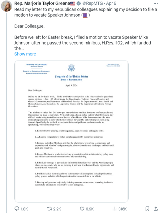 Speaker Johnson Letter