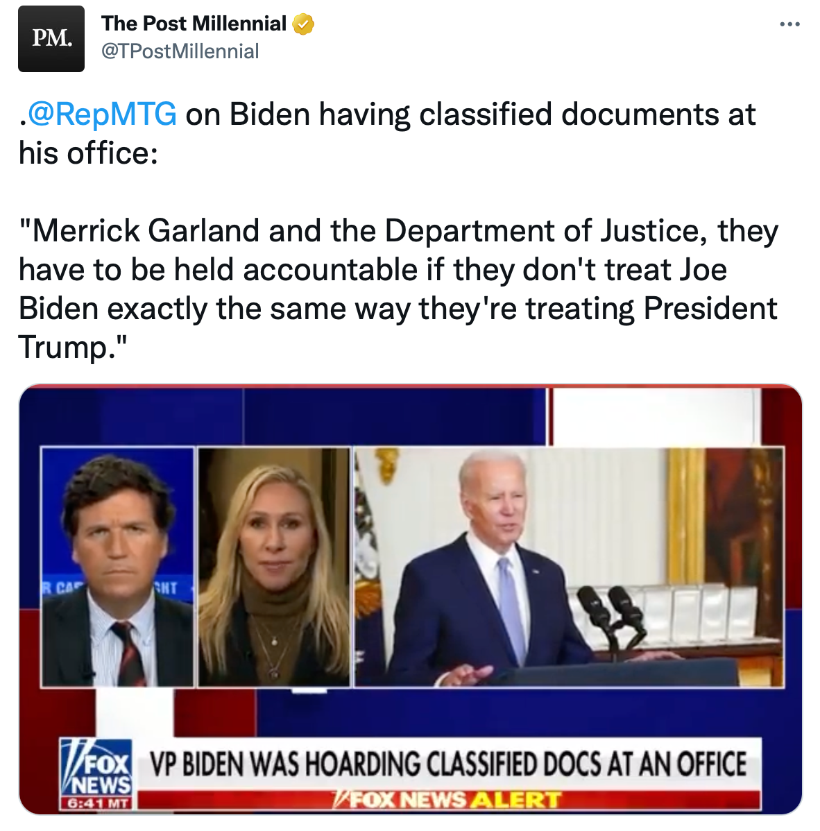 Rep. Greene interviews with Tucker Carlson about classified documents that were found in Biden's office