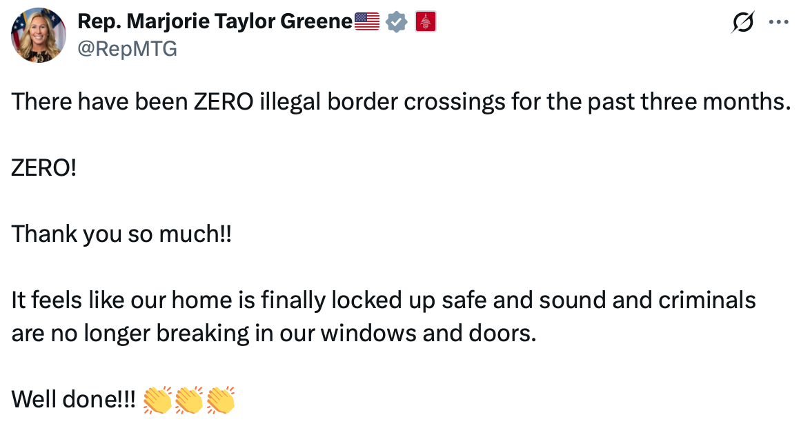Thank you, President Trump, for securing our border.