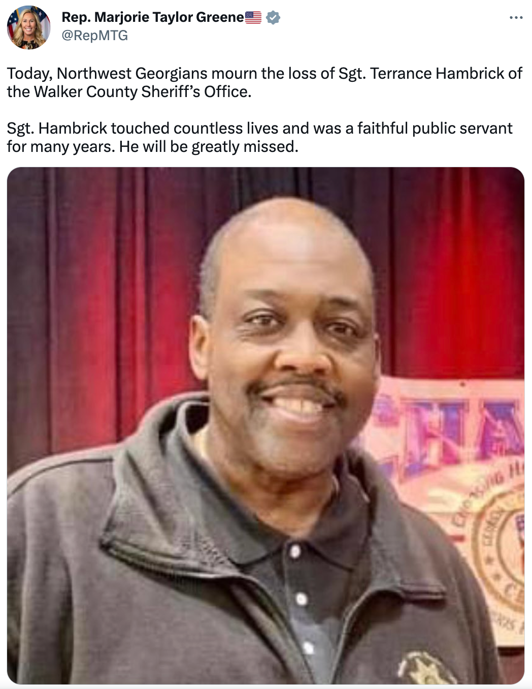 Northwest Georgians are mourning the loss of Sgt. Terrance Hambrick of the Walker County Sheriff's Office