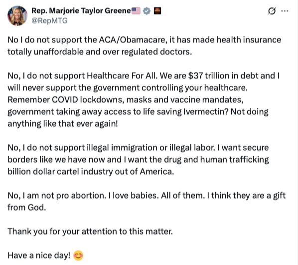 I do NOT support the ACA/Obamacare, it has made health insurance totally unaffordable and over regulated doctors.