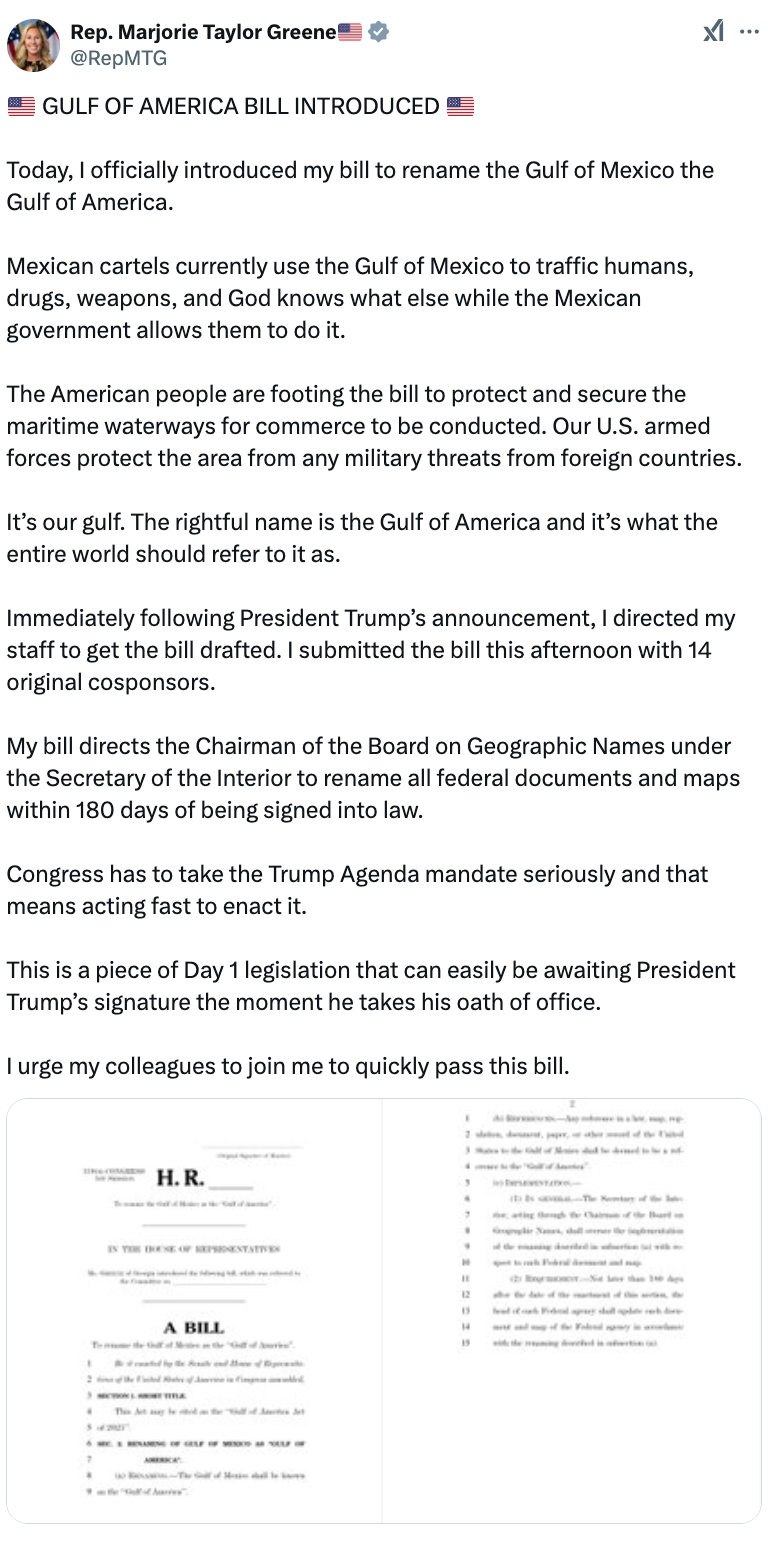 Gulf of America Bill Tweet