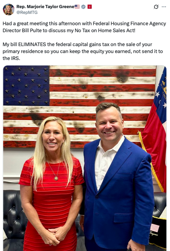 Met with Director Bill Pulte to discuss my No Tax on Home Sales Act
