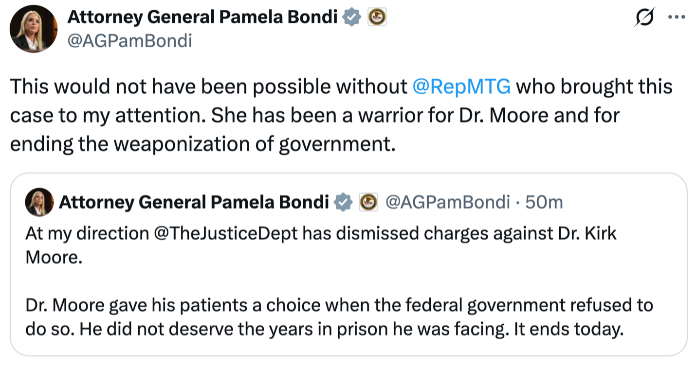 Tweet from Attorney General Pam Bondi