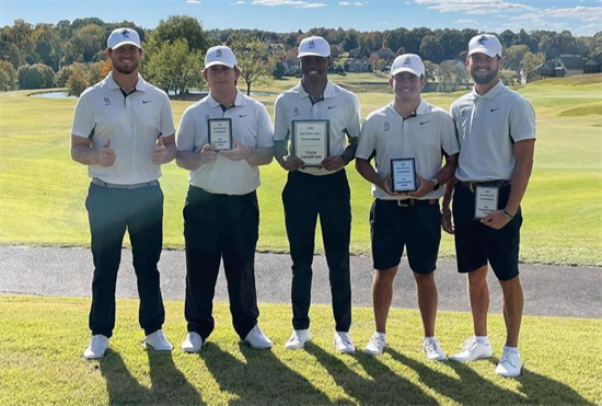 The Men's Golf Team of Dalton State College stand proudly with their first-place plaques