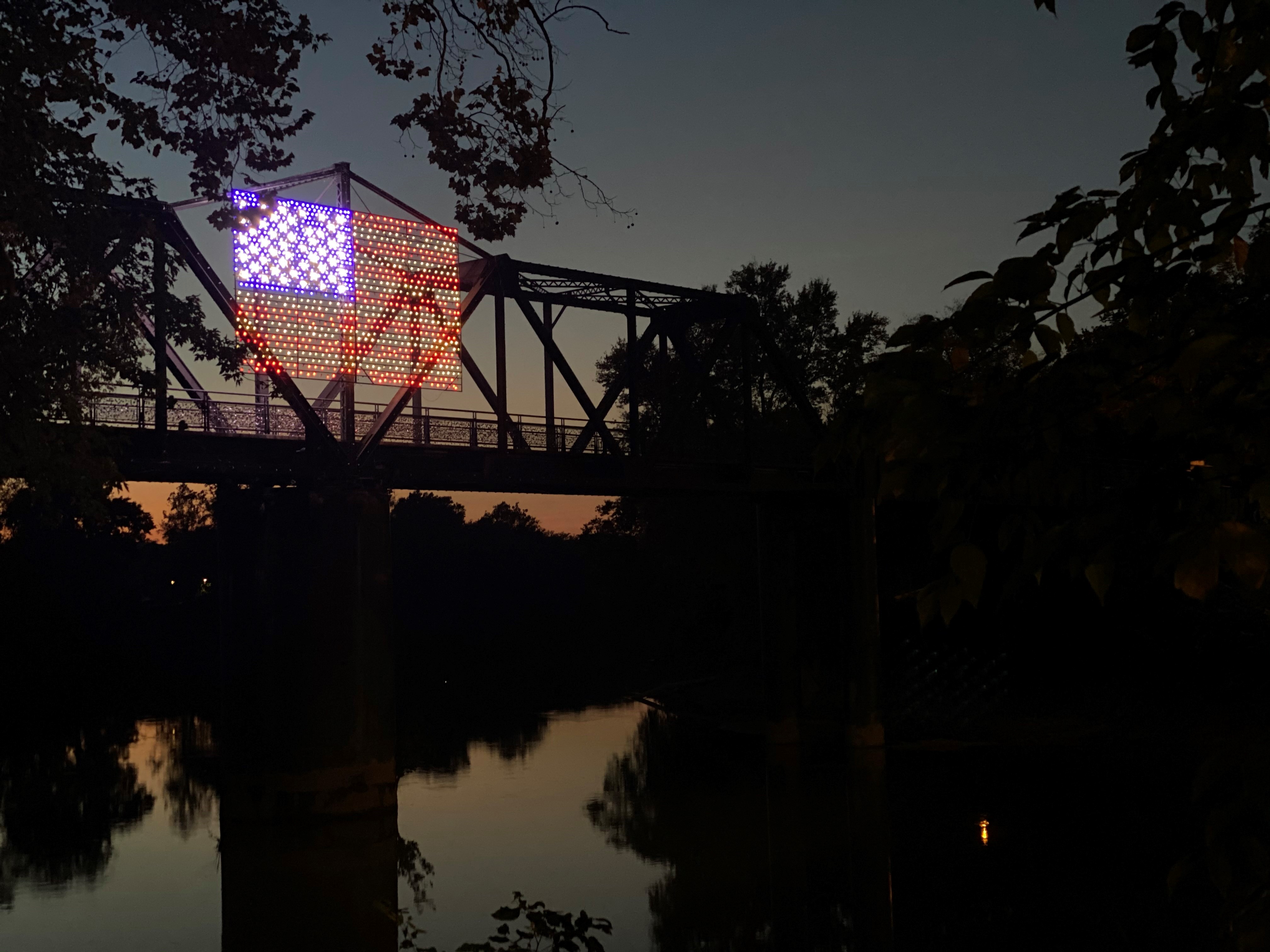 American Flag on Bridge